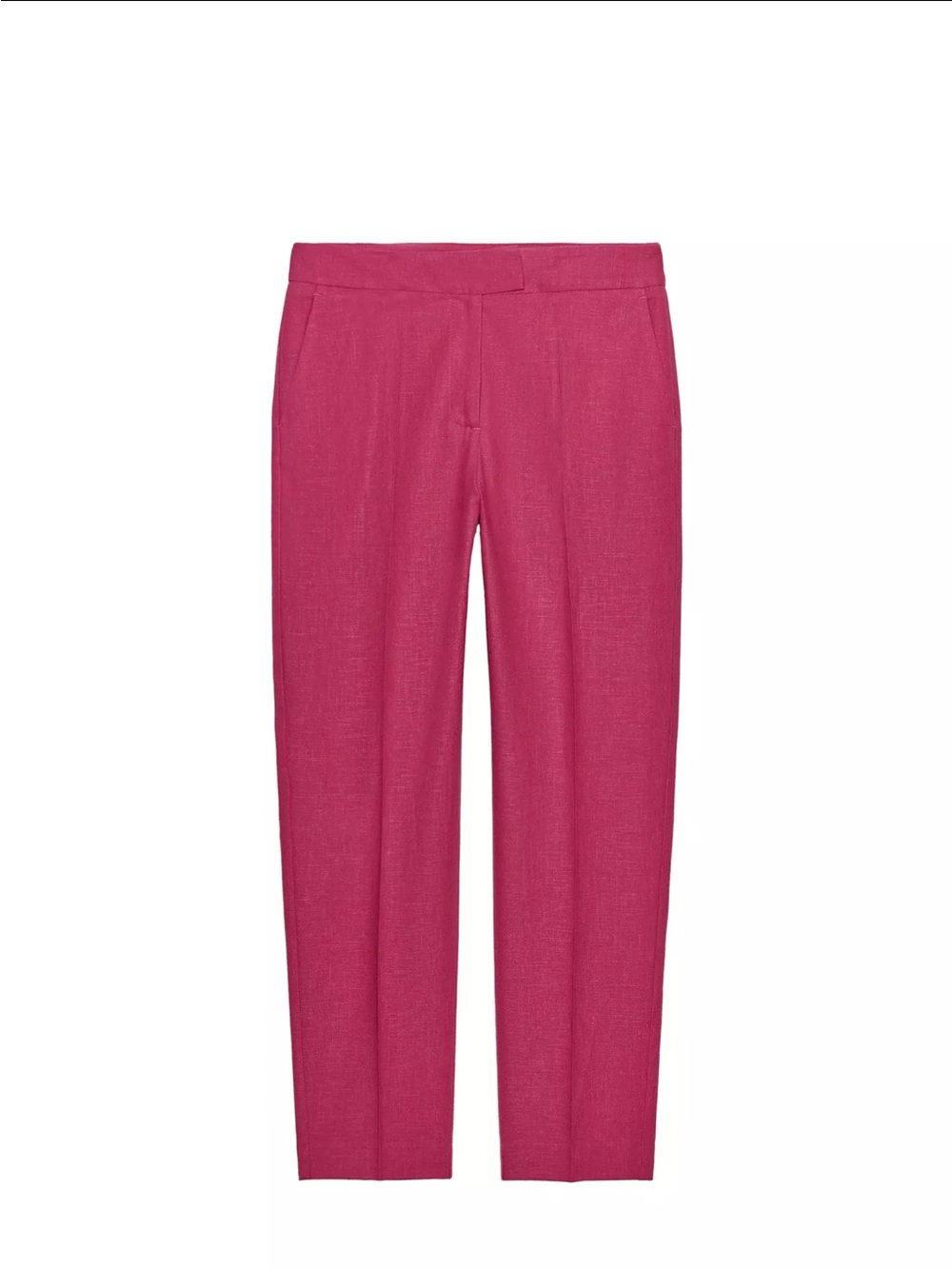 Classic Linen Blend High-Waist Slim Trousers in Raspberry Pink